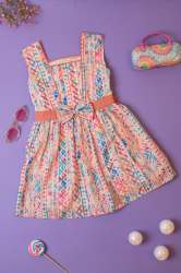 Sleevless Kids Geomatric Print Frock