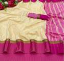 Designer Art Silk Small Zari  Chex Saree with Contrast Blouse thumb 1