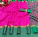 Designer Art Silk Small Zari  Chex Saree with Contrast Blouse thumb 5