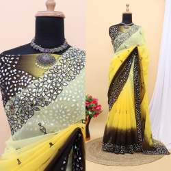 Soft Georgette Double Shaded Mirror work saree