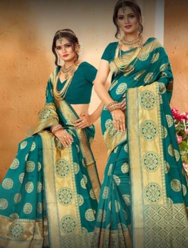 Banarasi Silk Green Saree For Ladies by Surya Vastralaya