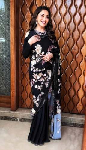 Bollywood Replica Black Printed Saree For Women