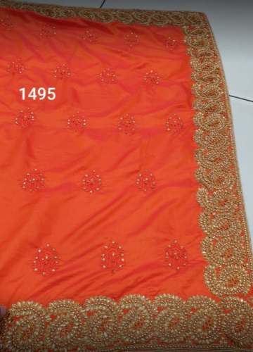 Orange Chiffon Stone Work Saree For Women At Wholesale Rate by Surya Vastralaya