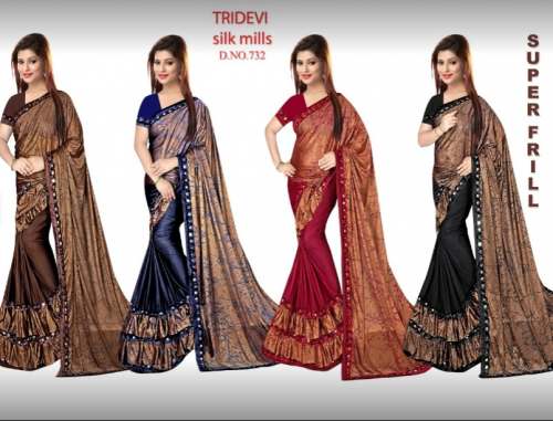 Party Wear Ruffle Saree For Women By Tridevi Silk Mills by Surya Vastralaya