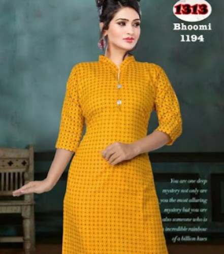 Yellow Cotton Dotted Kurti For Women