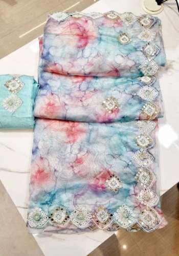Fancy Digital Printed Organza Party Wear Saree