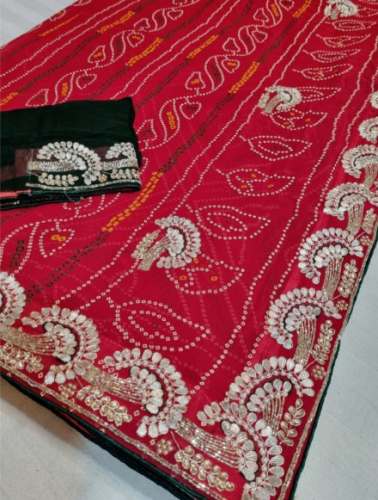 Fancy Red Chunari Gota Patti Saree For Women by Krishna Saree