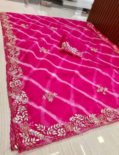 Pink Gota Patti Leheriya Saree For Women