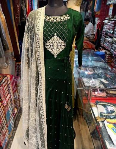 Long Green Anarkali Suit For Women by Karishma Ladies And Kids Collection