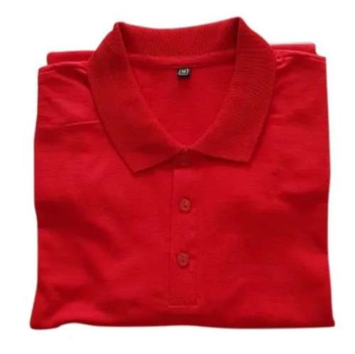 Mens Plain Red Collar Neck Cotton T Shirt