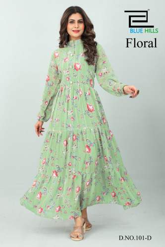 Blue Hills Floral Classy Designer Long Kurti Collection Full Catalog  by vee fab india