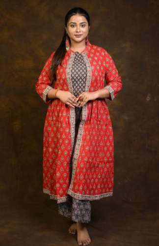 Kashish Red Cotton 3 Piece Co-Ord Set by Sayali Rajadhyaksha Sarees