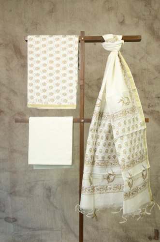Off White Big Flowers Cotton Dress Material by Sayali Rajadhyaksha Sarees