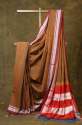 Plain Brown Cotton Ilkal Saree With Chikki Paras Border