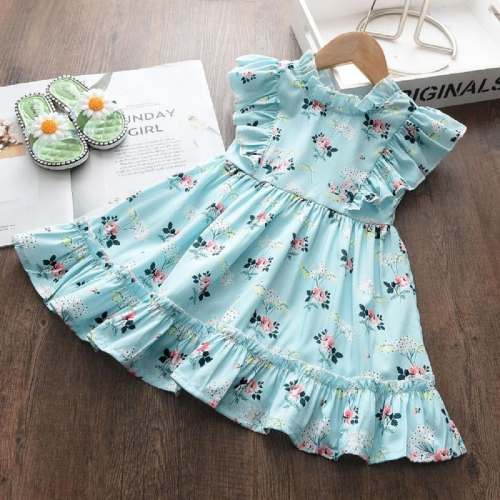 JJ -24 SKY GREEN  FLORAL KIDS FROCK