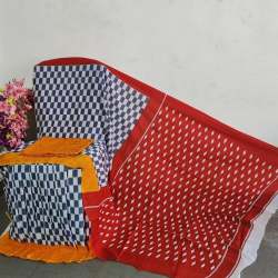 Hand block printed cotton mul saree with blouse