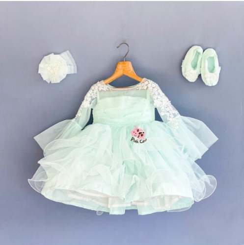 BLUE PEARL LACY FRILLED DRESS