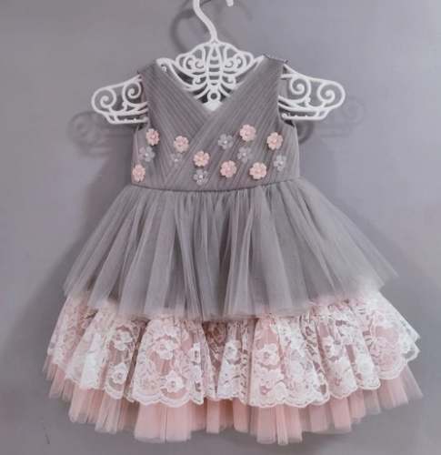 Lacey Peach And Grey Birthday Dress 
