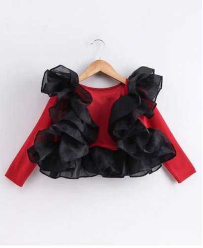 RED AND BLACK FRILLY SHRUG by Pinkcow Fashions