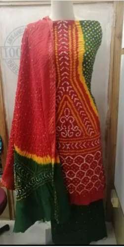 Cotton Satin fancy Bandhej Dress Material 