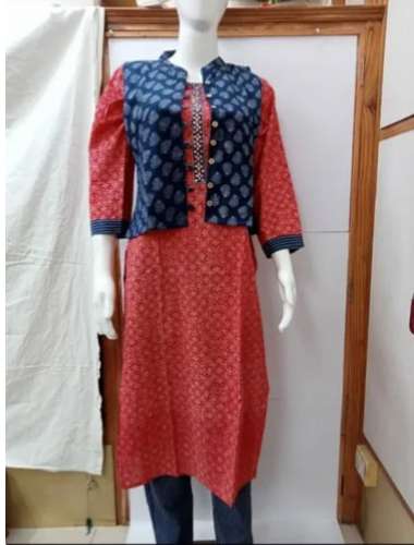 Gamthi Cotton Kurti-pant With Koti by Shreeji Creation