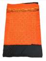 Orange And Black Design Cotton Satin Dress Material