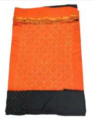 Orange And Black Design Cotton Satin Dress Material