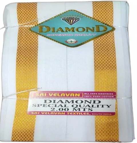 2 Mtr Jari Kandawa White Dhoti With Golden Border 