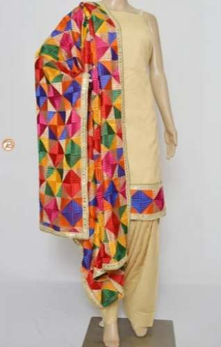 Chiffon Punjabi Phulkari Patiala Suit  by Gurnoor Art and Crafts