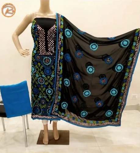 Premium Quality Georgette Phulkari Suit Material  by Gurnoor Art and Crafts