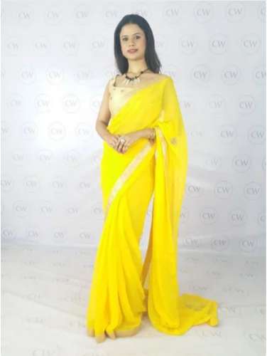 Yellow color lace border saree by Clai World