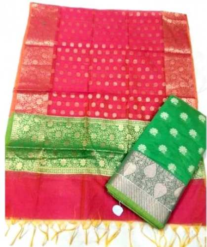 Fancy Green And pink Banarasi Dress Material  by D R Shah