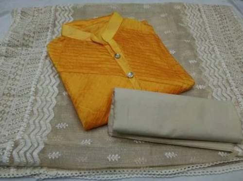 Plain Chanderi Silk Semi Stitched Suit  by D R Shah