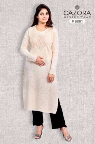 Casual Wear Full Sleeve Ladies White Woolen Kurti, Wash Care: Machine wash