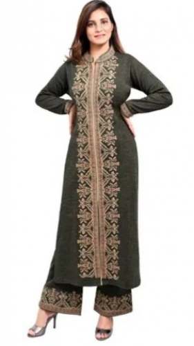 Trendy Mehandi Green Woolen Kurti  by Khurana Garments