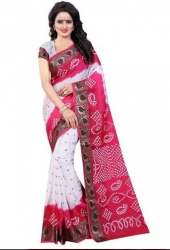 Fancy jacquard Art Silk White Combination Bandhani Saree
