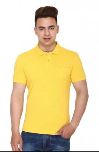 Plain Yellow Cotton Polo T Shirt At Wholesale by Raj Nirmal Knitwear