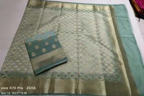 Fancy Green Banarasi PrintedOrganza Dress Material For Women