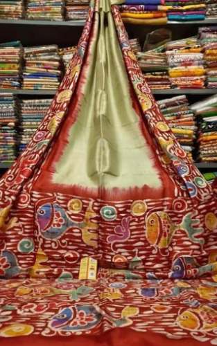 Red Silk Madhubani Saree With Blouse