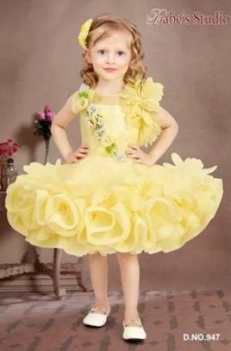 Kids Yellow Party Wear Frock by Chopra Garments