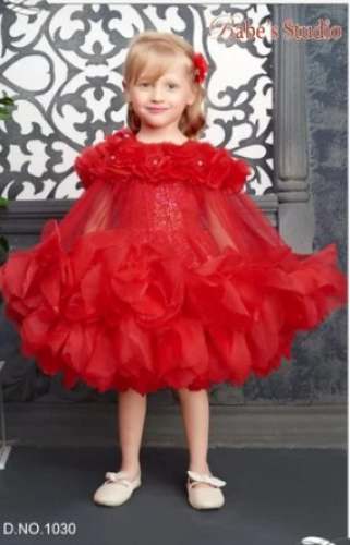 Red Color Kids Girls Frocks by Chopra Garments