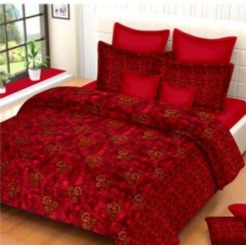 Fancy Red Velvet Printed Double Bed Sheet  by Adarsh Handloom Industries