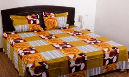 Modern Print Yellow Cotton Bed Sheet  by FAB TEX