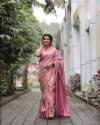 Adorable Pink Color Soft Banarasi Weaving Silk Saree With Blouse thumb 4