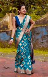 Aqua Blue luxurious Banarasi Weaves soft Silk Saree 
