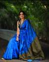Awesome Blue Zari Weaving Banarasi Soft Silk Saree With Blouse