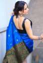 Awesome Blue Zari Weaving Banarasi Soft Silk Saree With Blouse thumb 7