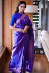 Awesome Purple Zari Weaving Banarasi Soft Silk Saree With Blouse
