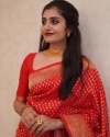 Awesome Red Zari Weaving Banarasi Soft Silk Saree With Blouse thumb 1