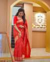 Awesome Red Zari Weaving Banarasi Soft Silk Saree With Blouse thumb 5